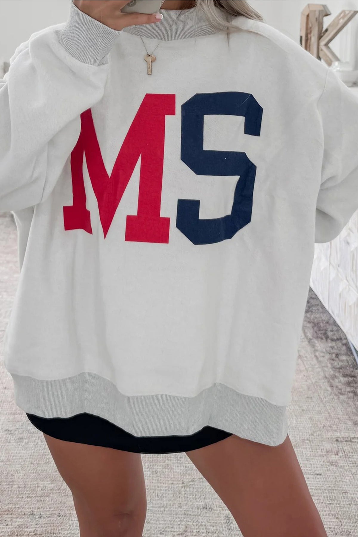 Southern Shore AL/Alabama MS/Mississippi Reversible Printed Ribbed Patchwork Mock Neck Sweatshirt