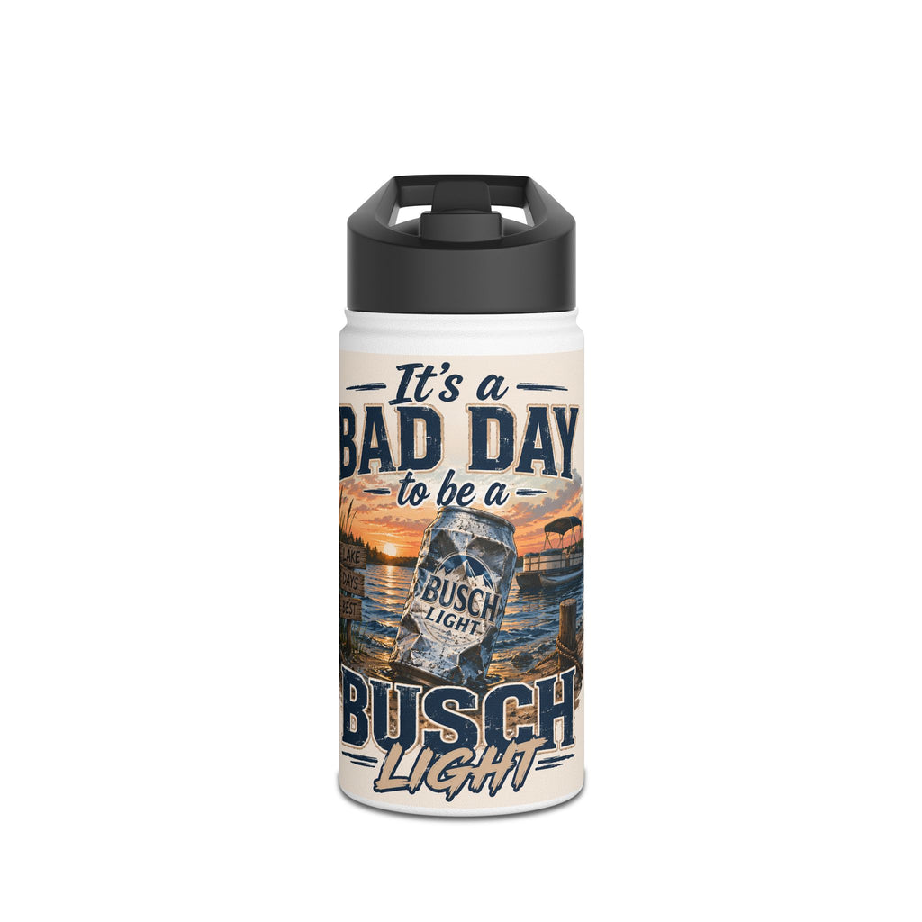 Busch Light Stainless Steel Water Bottle — "It's a Bad Day to Be a Busch Light" Beach Sunset Design
