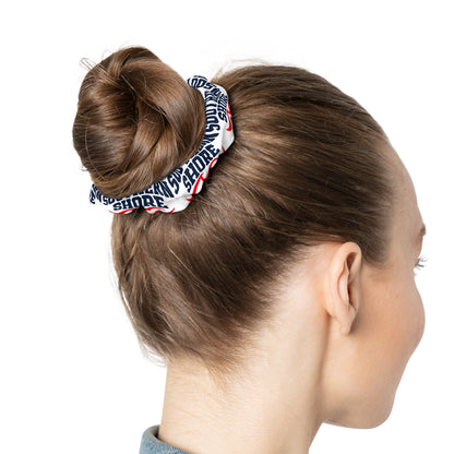 Patriotic Graphic Scrunchie — Red, White & Navy Text Print