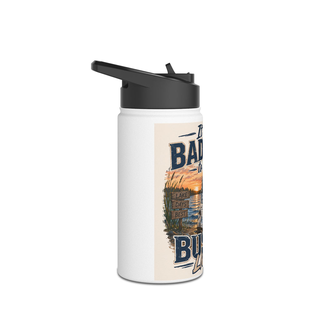 Busch Light Stainless Steel Water Bottle — "It's a Bad Day to Be a Busch Light" Beach Sunset Design