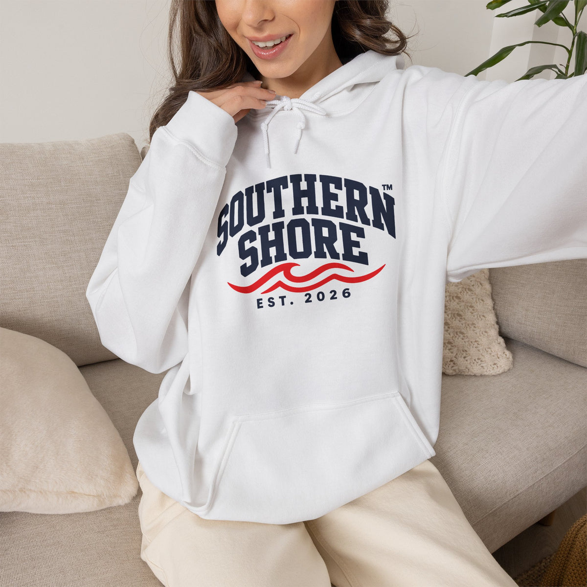 Southern Shore Hoodie — Coastal Vintage Logo Pullover (Est. 2026)