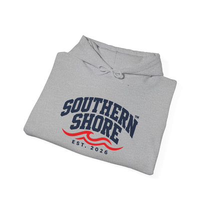 Southern Shore Hoodie — Coastal Vintage Logo Pullover (Est. 2026)
