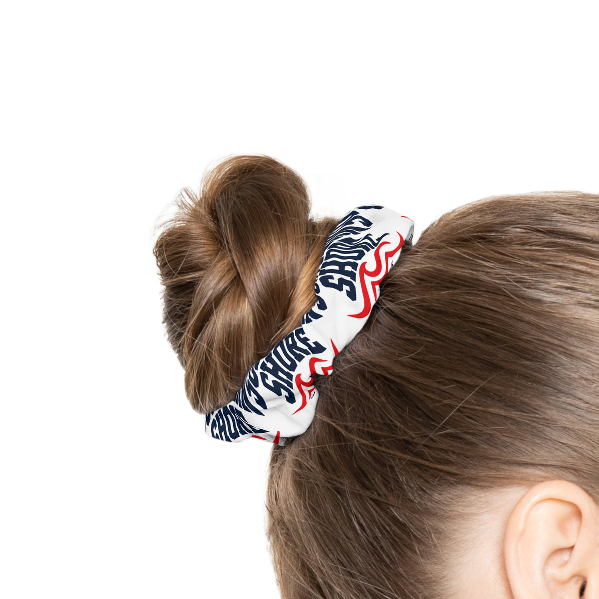 Patriotic Graphic Scrunchie — Red, White & Navy Text Print