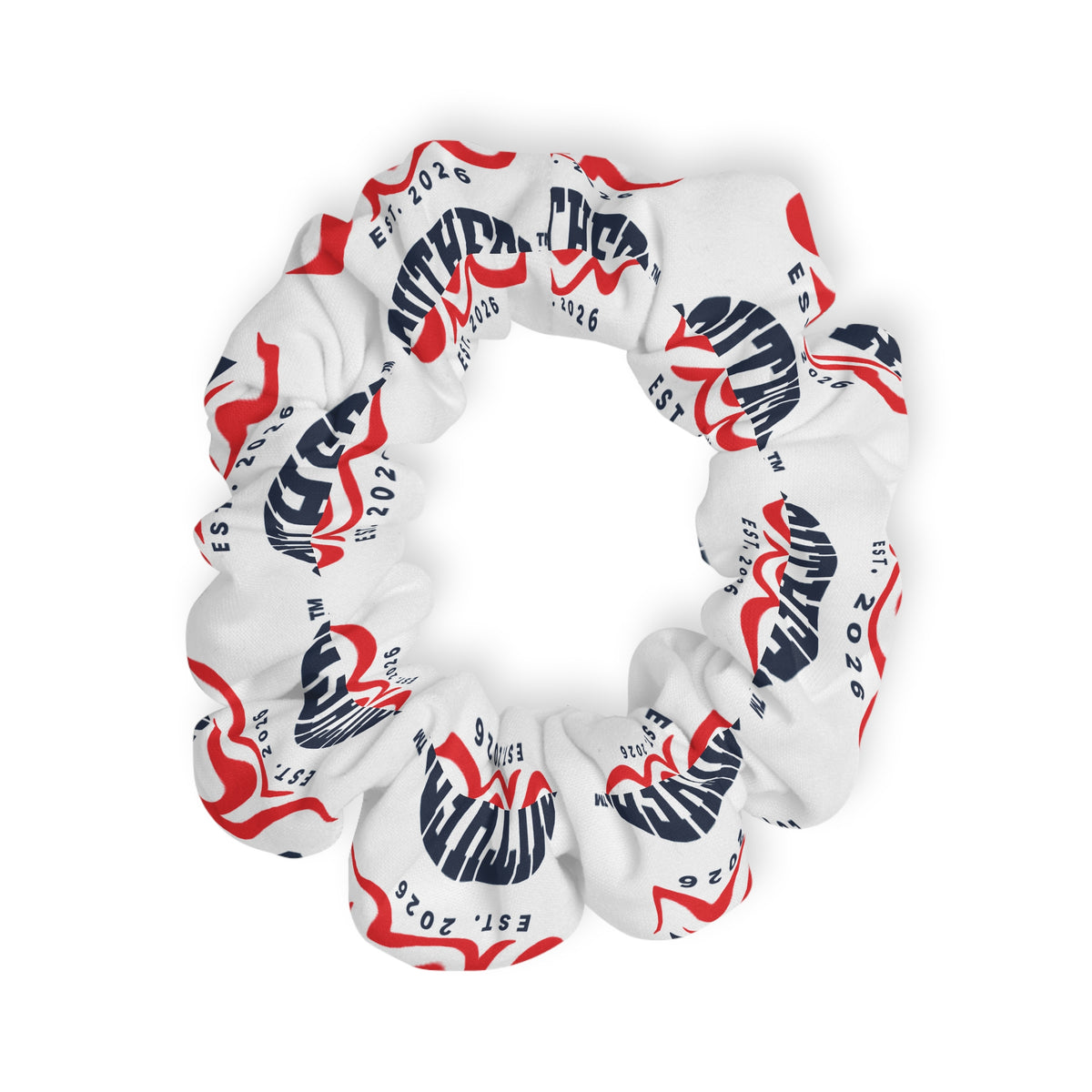 Patriotic Graphic Scrunchie — Red, White & Navy Text Print