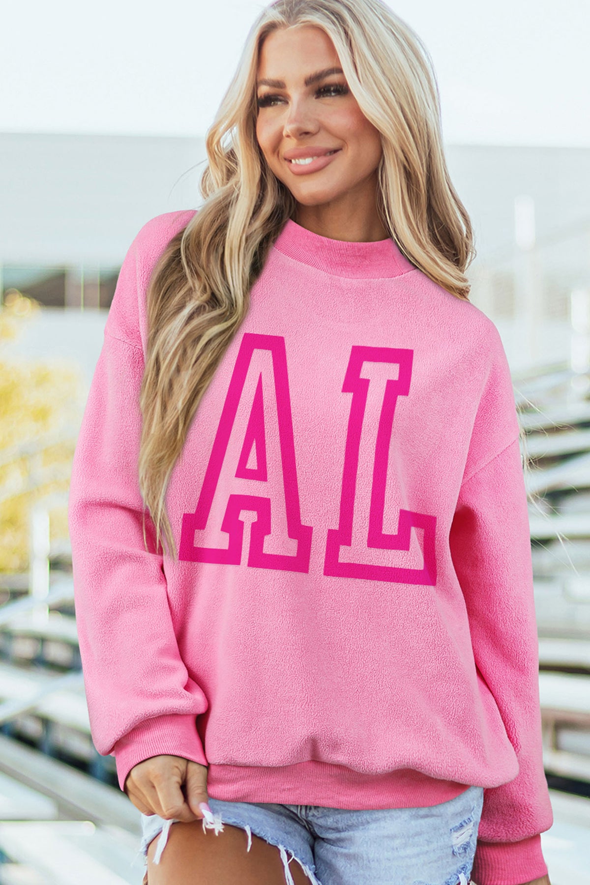 Southern Shore  Pink AL/Alabama Mock Neck Reversible Sweatshirt