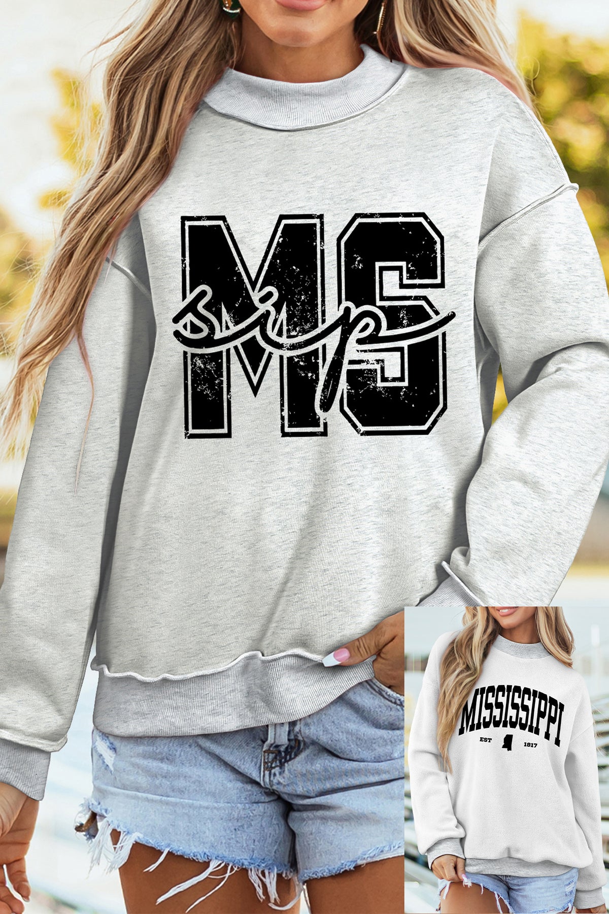 Southern Shore MS/ MISSISSIPPI Double Side Printed Mock Neck Reversible Sweatshirt