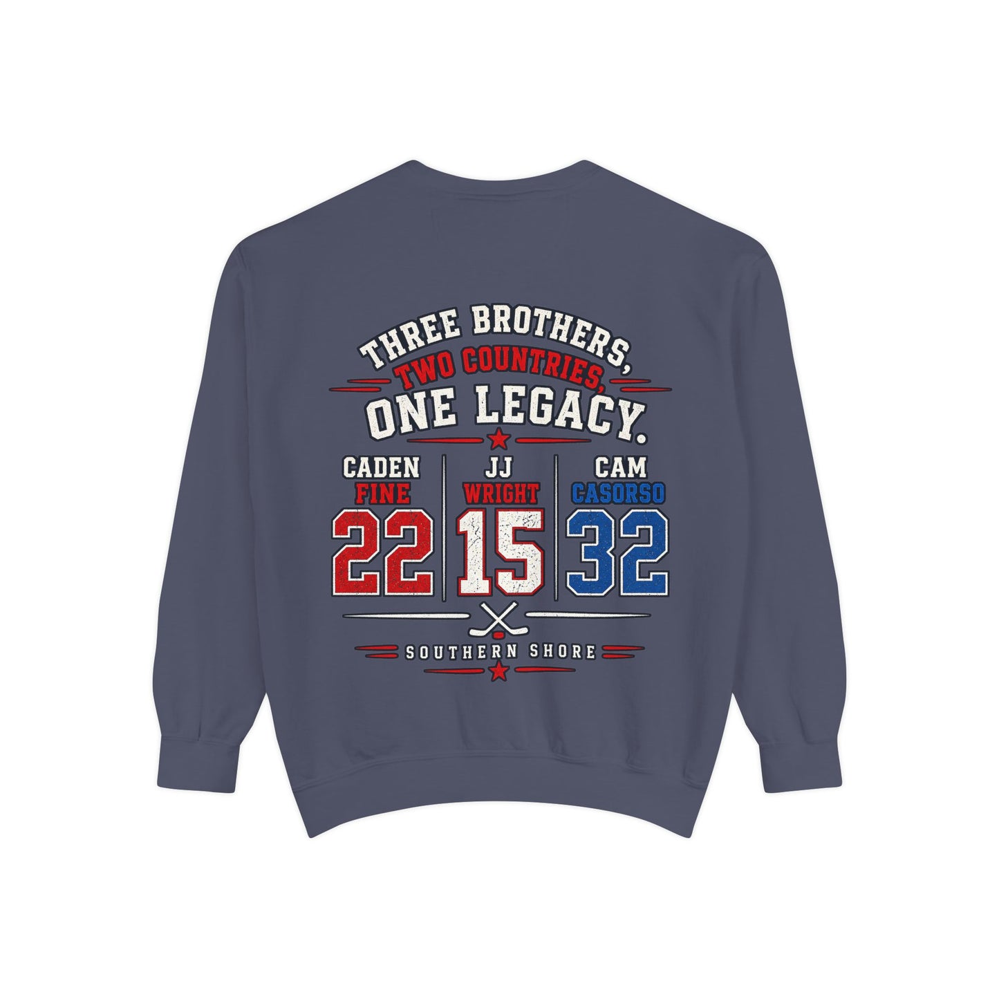 Three Brothers One Legacy Sweatshirt — Personalized Sports Name & Number Crewneck
