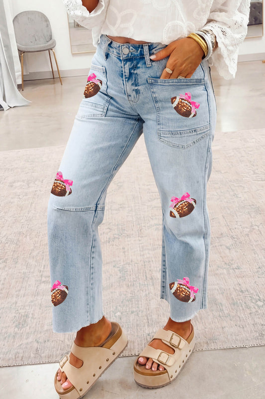 Southern Shore Sequin Bow Football Jeans