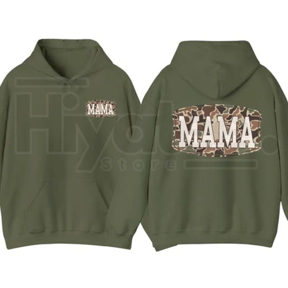 Camo Mama 2-Sided Hoodie – Trendy Camouflage Graphic Pullover, Cool Streetwear Mother’s Day Gift for Moms