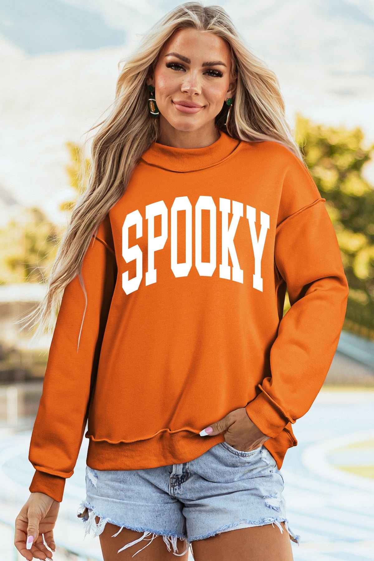 Southern Shore  SPOOKY/ BOO Double Side Print Halloween Reversible Mock Neck Sweatshirt