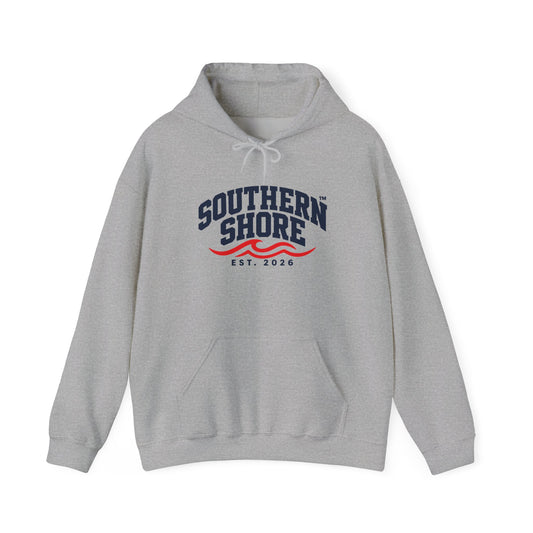 Southern Shore Hoodie — Coastal Vintage Logo Pullover (Est. 2026)