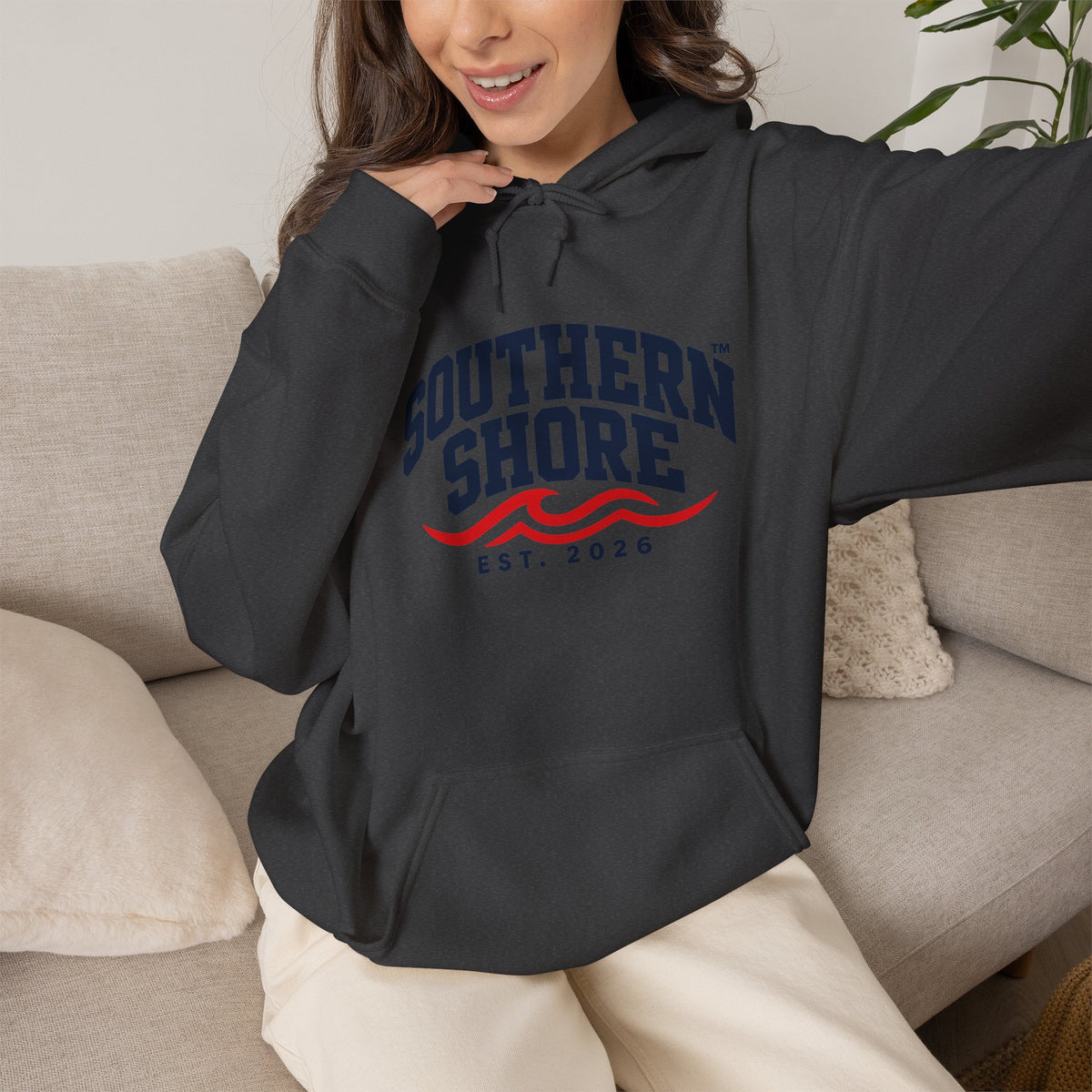 Southern Shore Hoodie — Coastal Vintage Logo Pullover (Est. 2026)