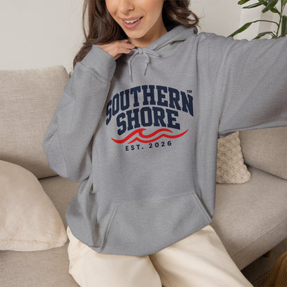 Southern Shore Hoodie — Coastal Vintage Logo Pullover (Est. 2026)