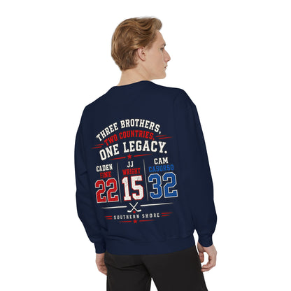 Three Brothers One Legacy Sweatshirt — Personalized Sports Name & Number Crewneck