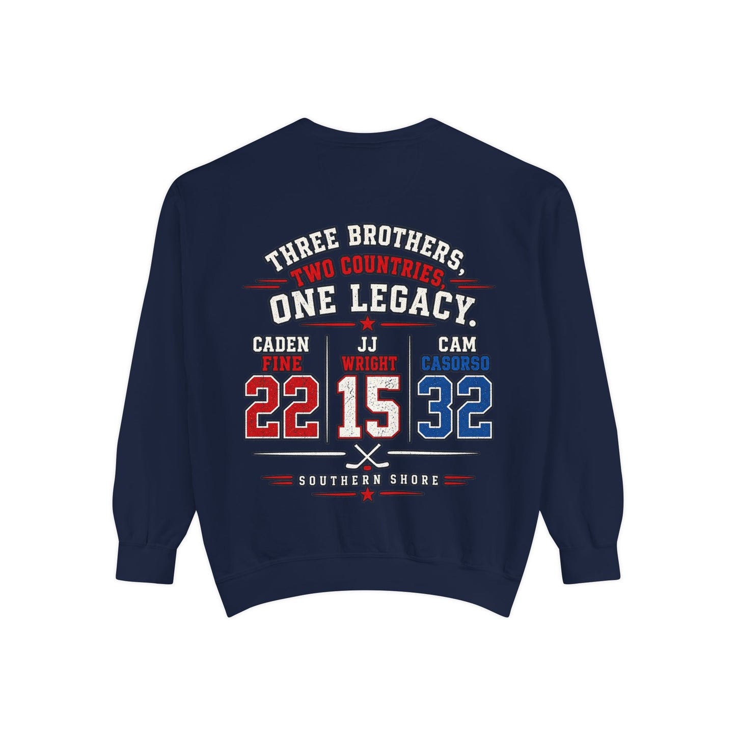Three Brothers One Legacy Sweatshirt — Personalized Sports Name & Number Crewneck