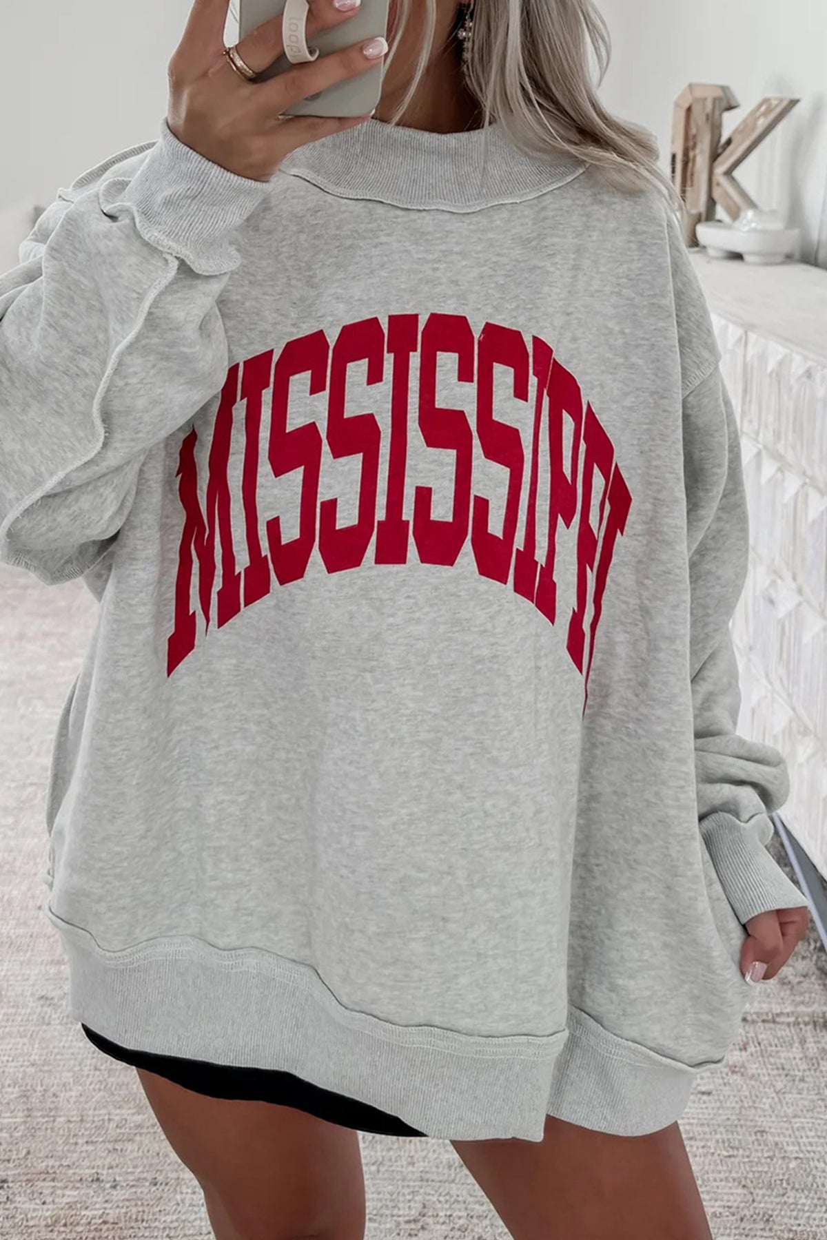 Southern Shore  AL/Alabama MS/Mississippi Reversible Printed Ribbed Patchwork Mock Neck Sweatshirt