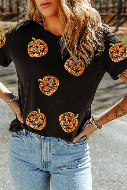 Southern Shore  Sequin Pumpkin Face Halloween Tee