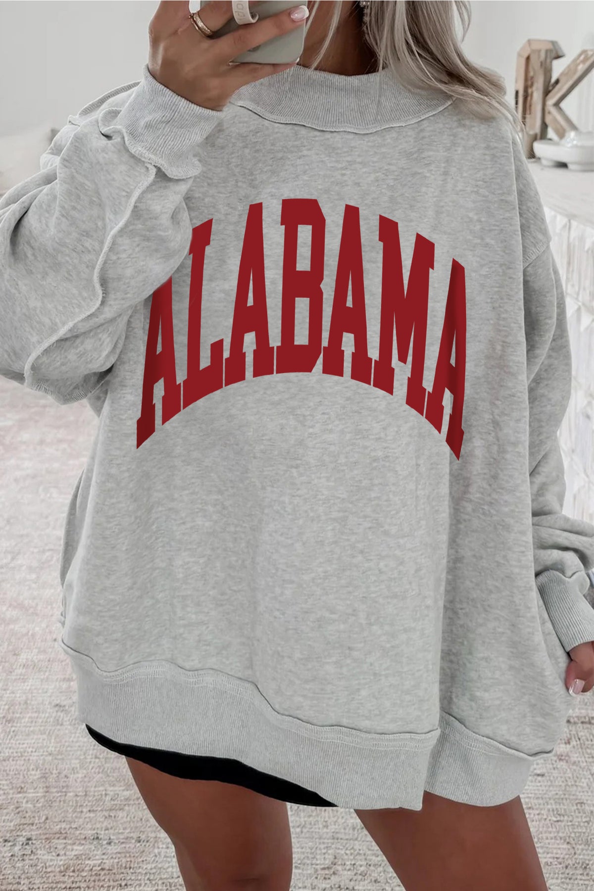 Southern Shore  AL/Alabama MS/Mississippi Reversible Printed Ribbed Patchwork Mock Neck Sweatshirt