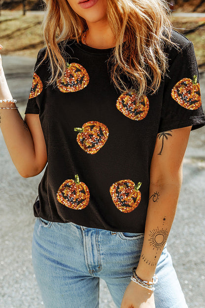 Southern Shore  Sequin Pumpkin Face Halloween Tee