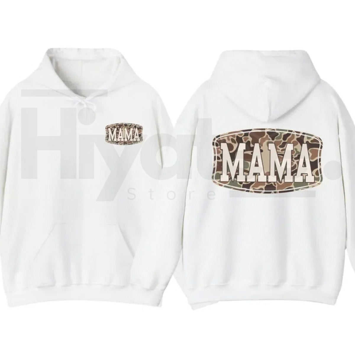 Camo Mama 2-Sided Hoodie – Trendy Camouflage Graphic Pullover, Cool Streetwear Mother’s Day Gift for Moms