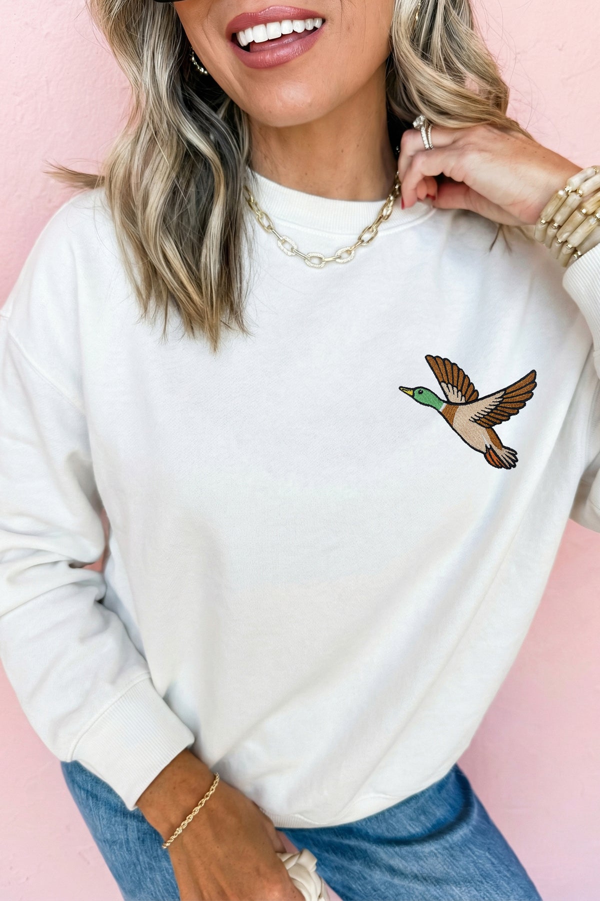 Southern Shore White Mallard Embroidered Relaxed Pullover Sweatshirt