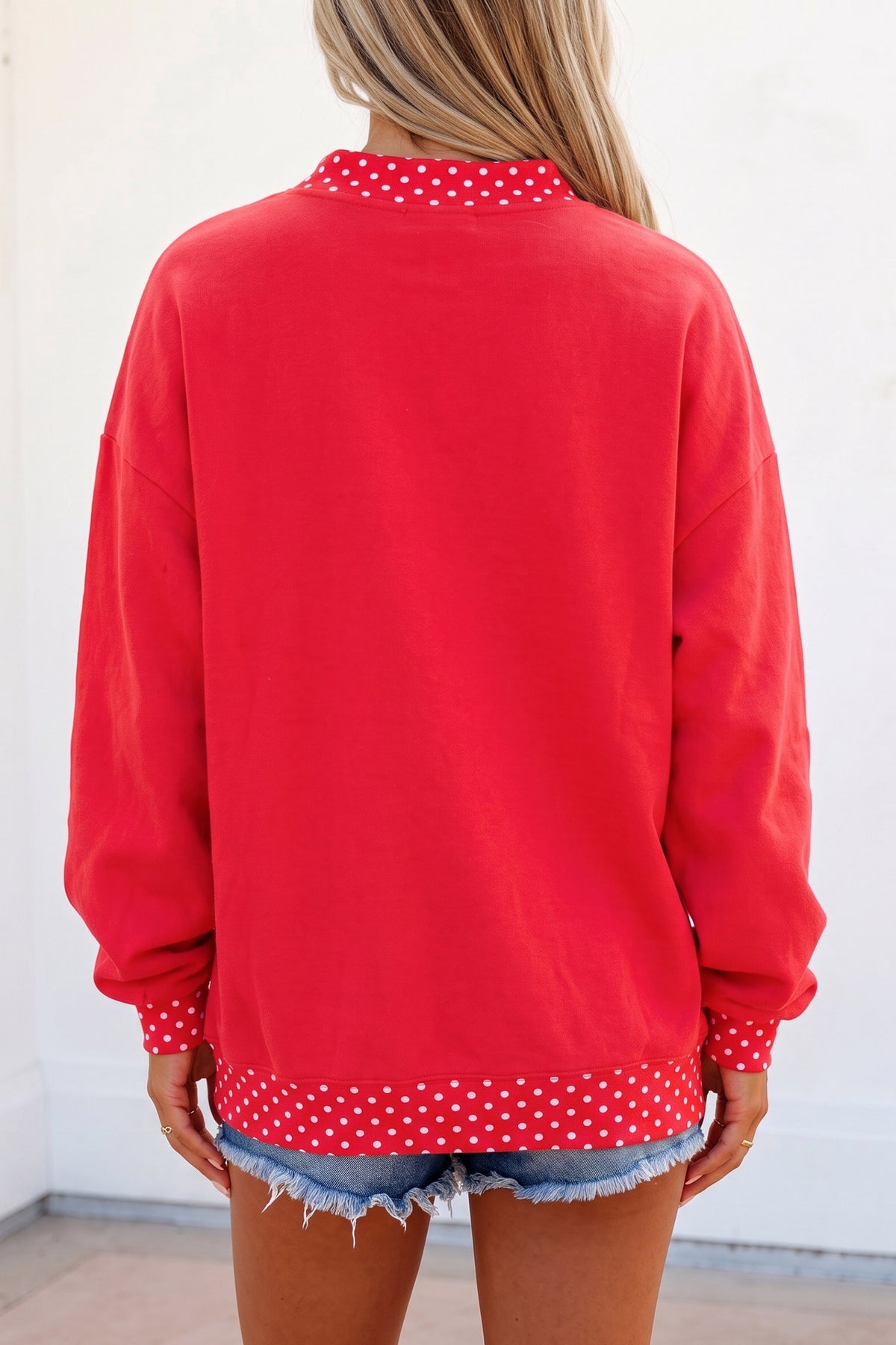 Southern Shore Polka Dot Game Day Graphic Pullover Mock Neck Sweatshirt