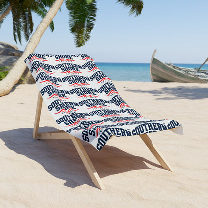 Southern Shore Logo Beach Towel — Nautical Red & Navy Sun/Pool Towel