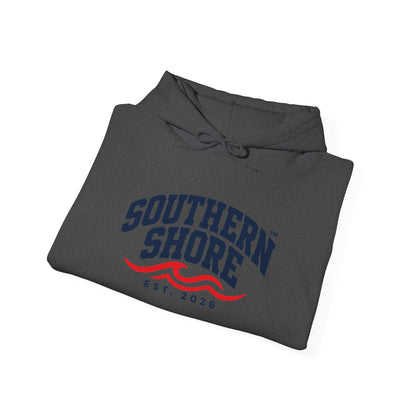 Southern Shore Hoodie — Coastal Vintage Logo Pullover (Est. 2026)