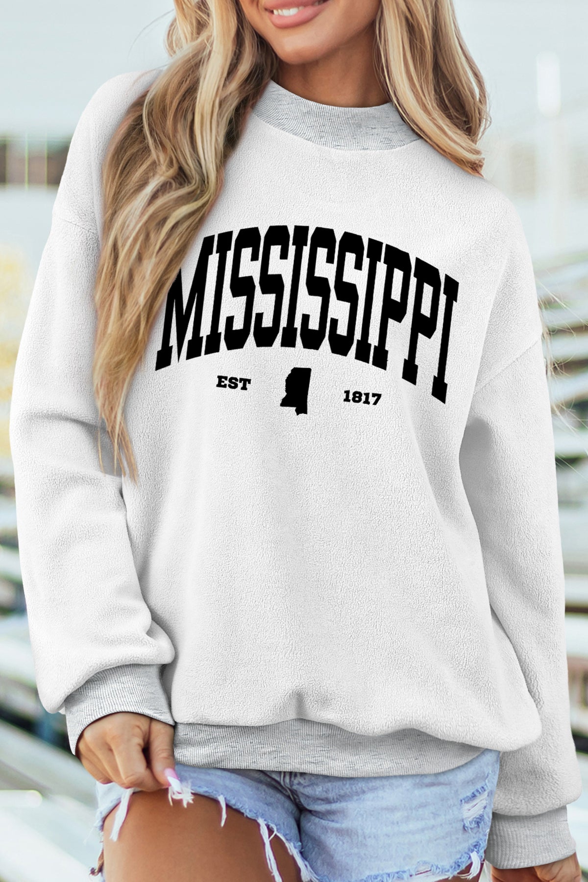 Southern Shore MS/ MISSISSIPPI Double Side Printed Mock Neck Reversible Sweatshirt