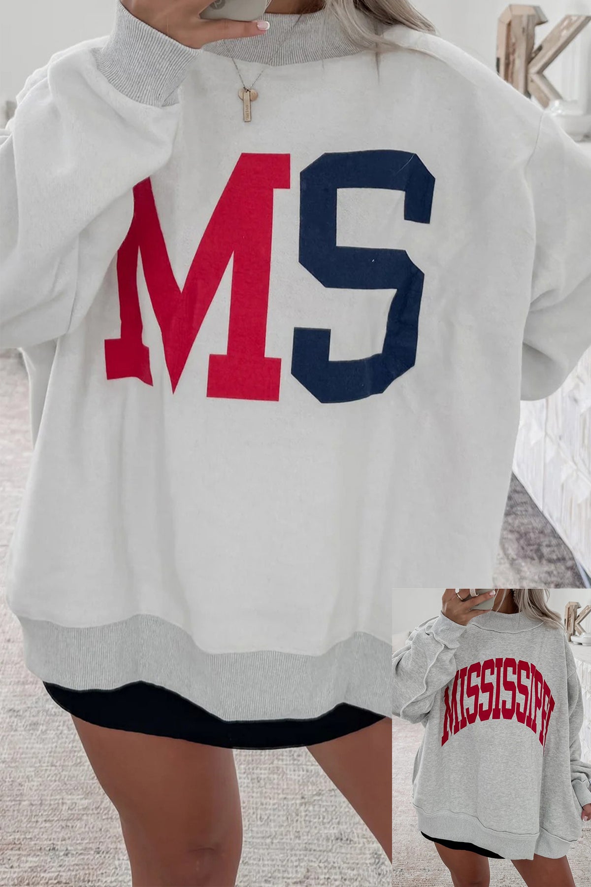 Southern Shore  AL/Alabama MS/Mississippi Reversible Printed Ribbed Patchwork Mock Neck Sweatshirt