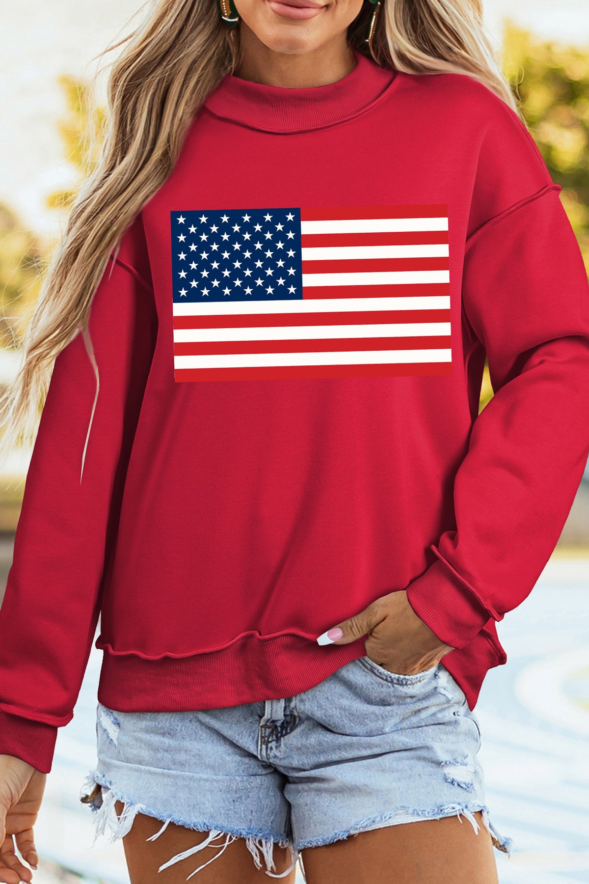 Southern Shore  American Flag/ USA Reversible Mock Neck Sweatshirt