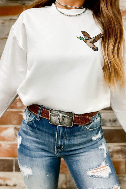 Southern Shore White Mallard Embroidered Relaxed Pullover Sweatshirt