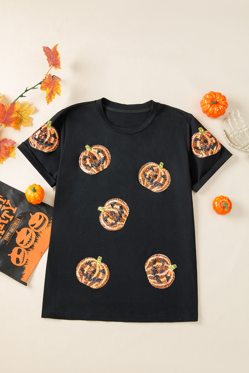 Southern Shore  Sequin Pumpkin Face Halloween Tee
