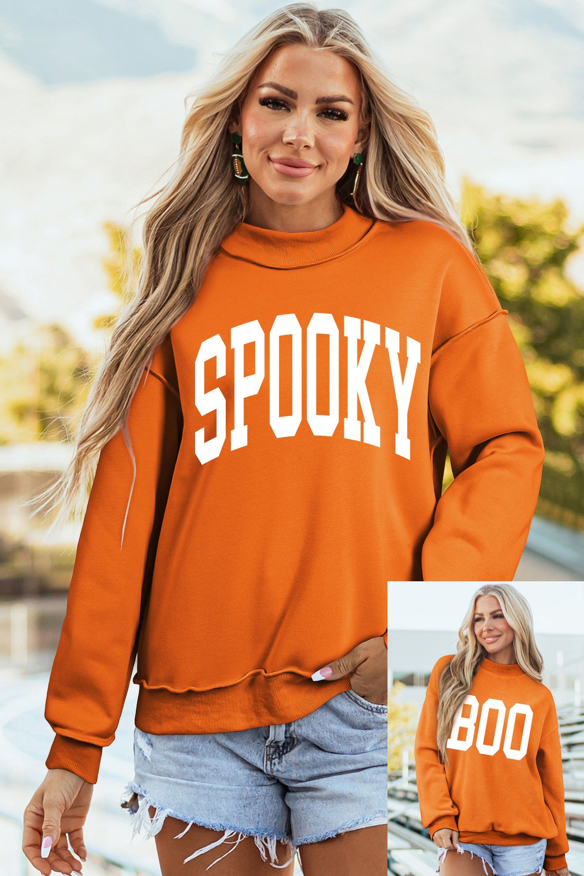 Southern Shore  SPOOKY/ BOO Double Side Print Halloween Reversible Mock Neck Sweatshirt
