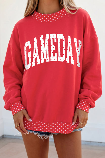 Southern Shore Polka Dot Game Day Graphic Pullover Mock Neck Sweatshirt