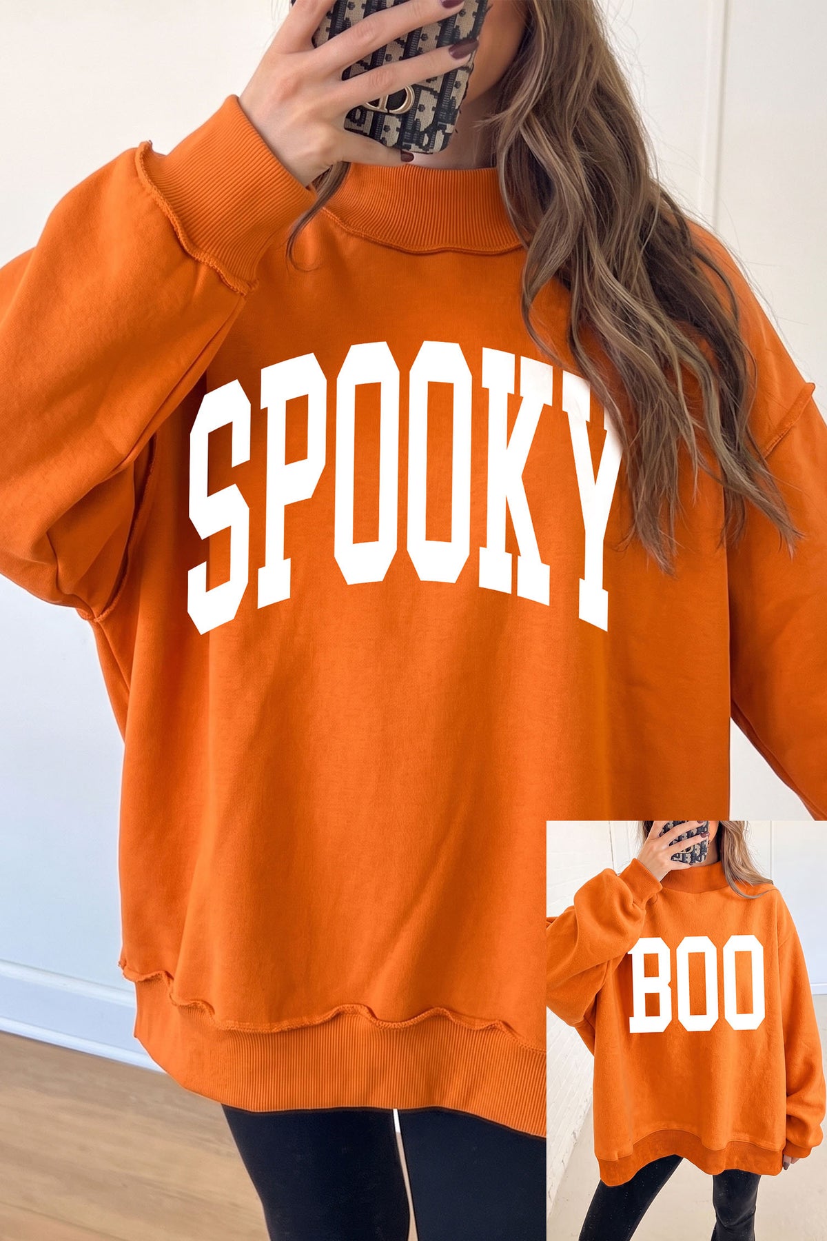 Southern Shore  SPOOKY/ BOO Double Side Print Halloween Reversible Mock Neck Sweatshirt